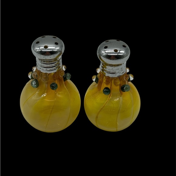 Salt Pepper Shakers Miniature Hand Blown Glass Lampworking Iridescent Gold - Picture 2 of 11